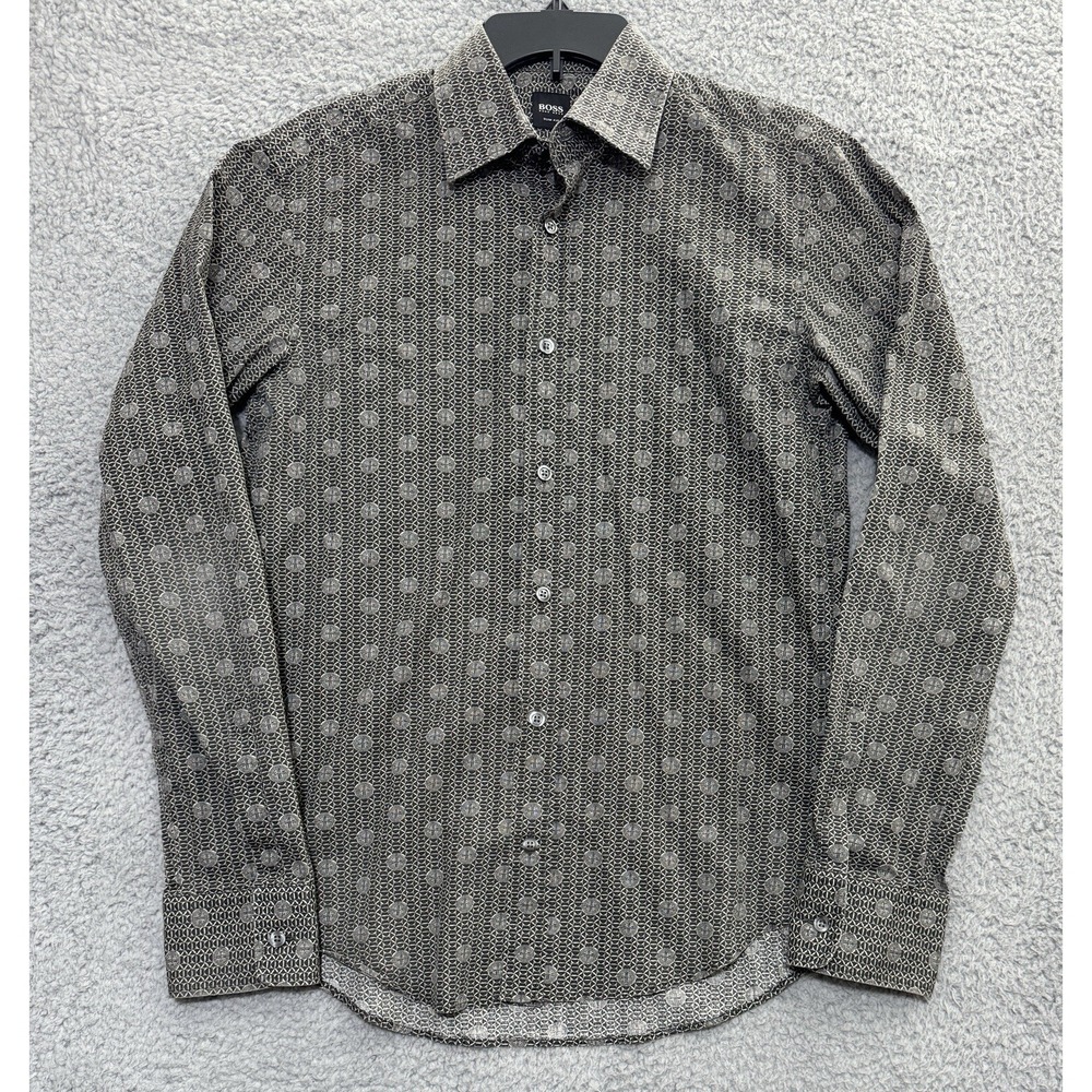 Boss Hugo Boss Mens Dress Shirt Slim Fit Long Sleeve Geometric Size Medium